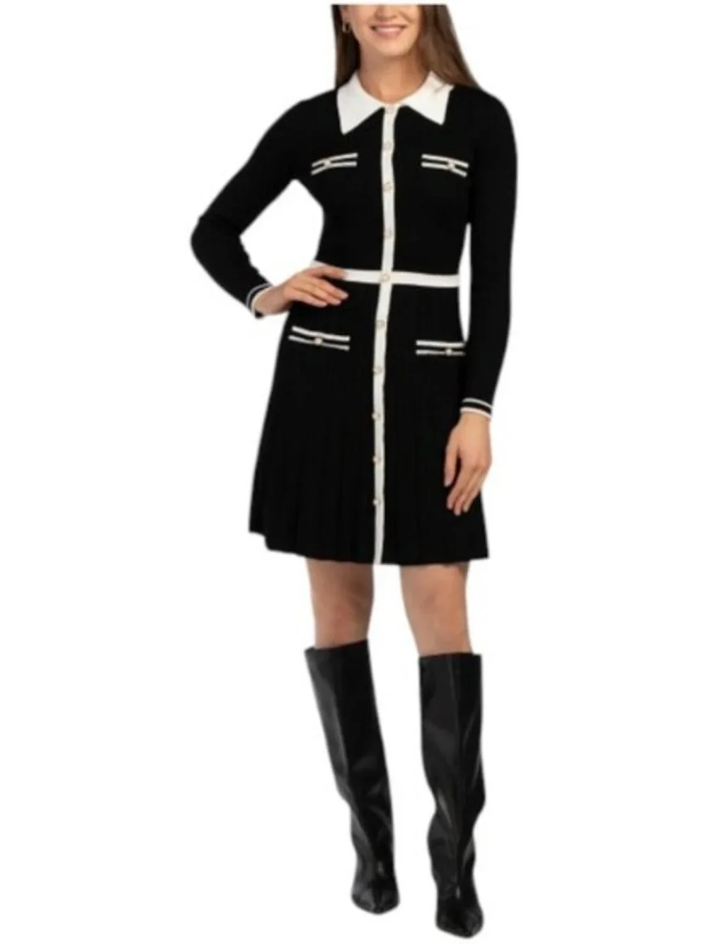 TAYLOR Contrast Trim Mini Sweater Dress ♥️ - Picture 1 of 3